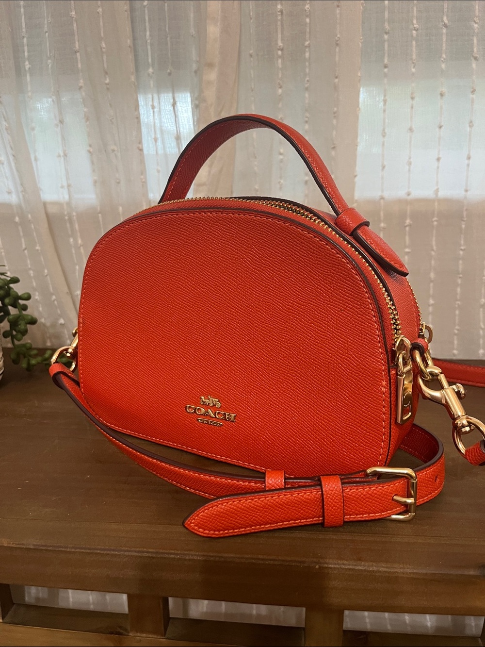 COACH Serena Satchel Peacock Leather Top Handle Crossbody Bag NWOT Gold/Mango